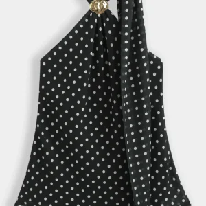 Alva Polka Dot Halterneck Top – Black
